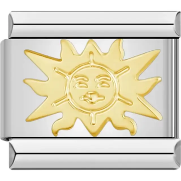Gold sun design Italian charm bracelet link