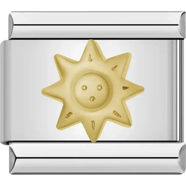 Gold sun design Italian charm bracelet link