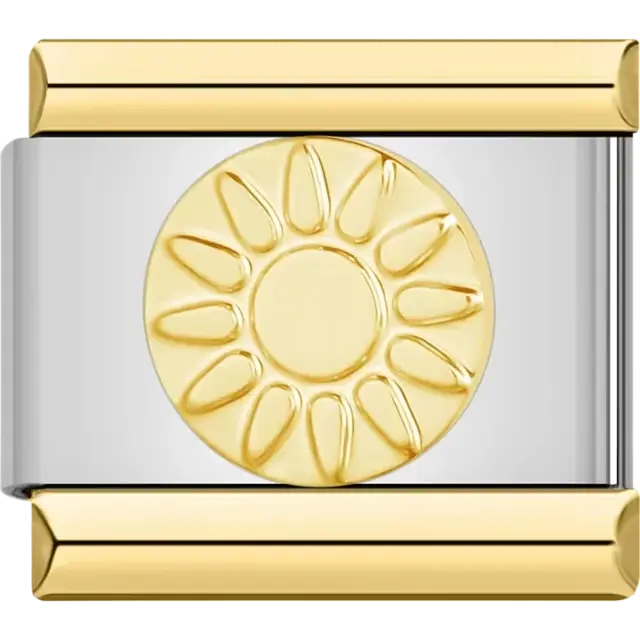 Gold sunflower design Italian charm bracelet link