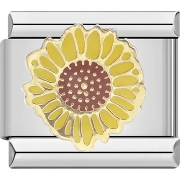 Gold sunflower with intricate petal design on Italian charm bracelet link