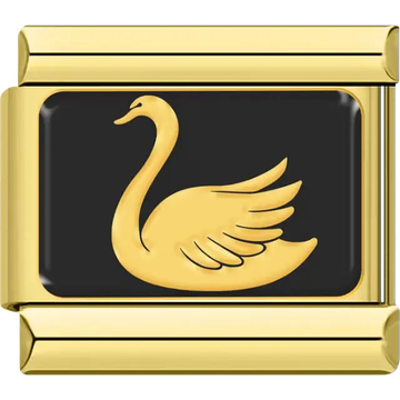 Gold swan silhouette on black background Italian charm bracelet link