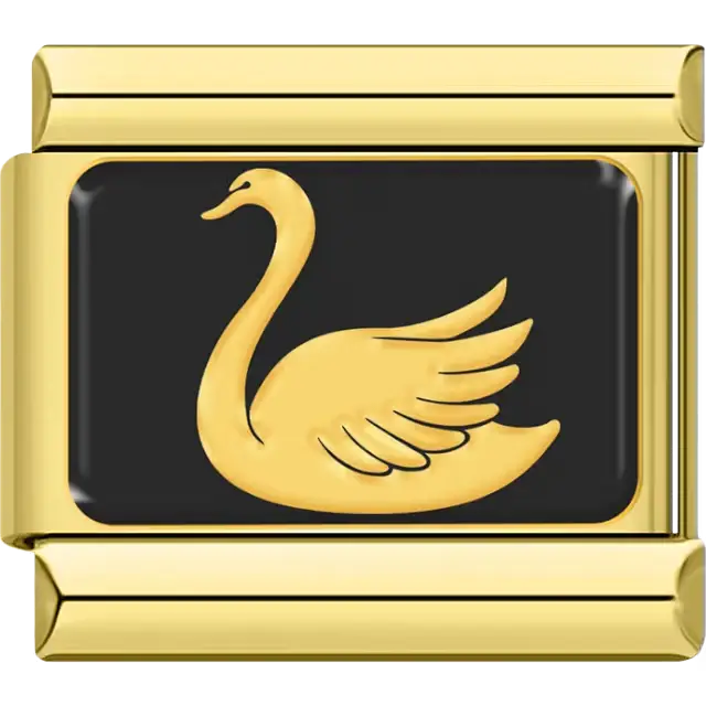 Gold swan silhouette on black background Italian charm bracelet link