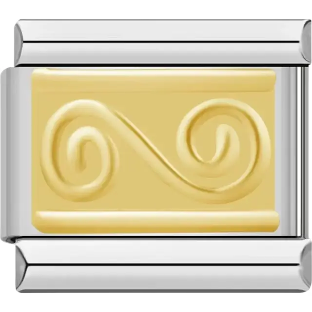 Gold charm with a decorative swirl design Italian charm bracelet link