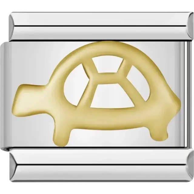 Gold turtle with cutout shell design Italian charm bracelet link