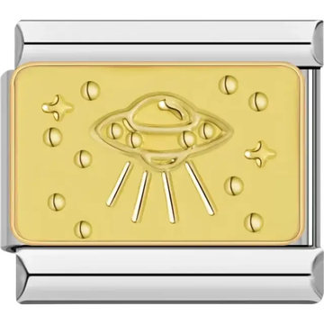 Gold UFO design with stars and planets Italian charm bracelet link
