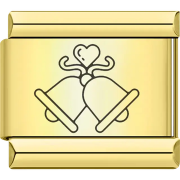 Gold wedding bells with heart design Italian charm bracelet link