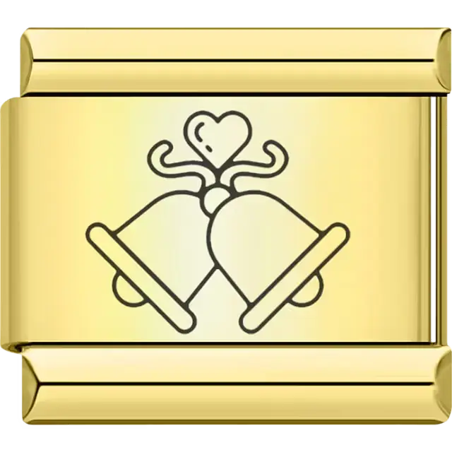 Gold wedding bells with heart design Italian charm bracelet link