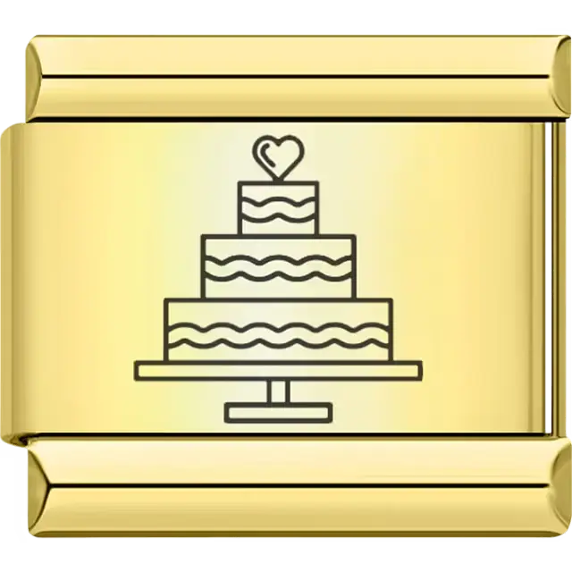 Gold wedding cake with heart topper Italian charm bracelet link