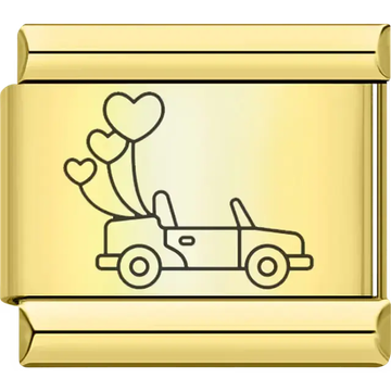 Gold car with heart balloons Italian charm bracelet link