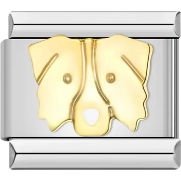 Dog face design with floppy ears and cutout nose in gold-tone detailing Italian charm bracelet link