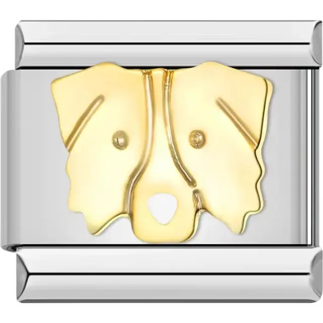 Dog face design with floppy ears and cutout nose in gold-tone detailing Italian charm bracelet link