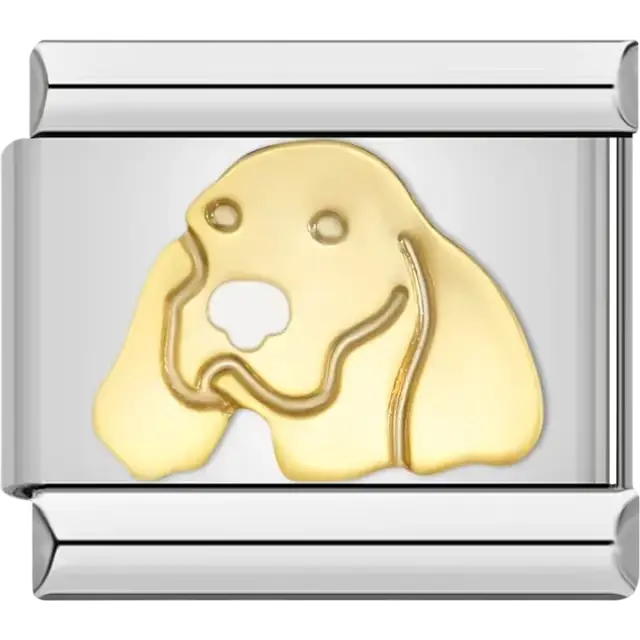 Dog face design with floppy ears and gold-tone detailing Italian charm bracelet link
