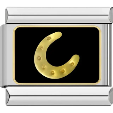 Gold horseshoe on a black background Italian charm bracelet link