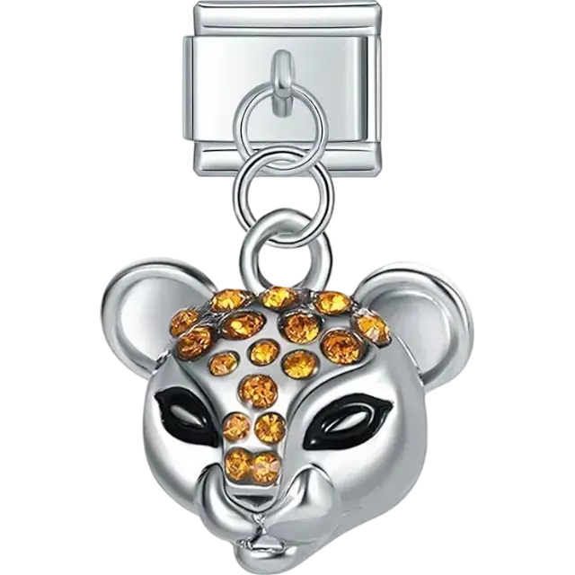 Golden crystal panther head dangle Italian charm bracelet link