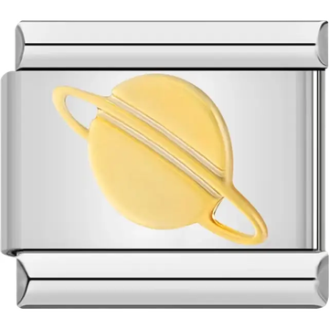 Gold planet with rings design Italian charm bracelet link