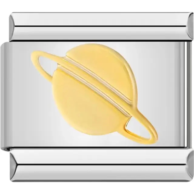 Gold planet with rings design Italian charm bracelet link