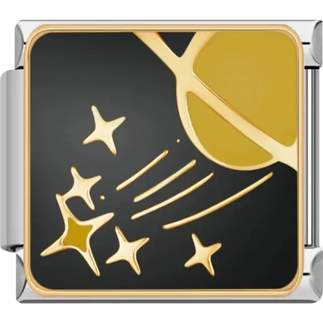 Gold planet with stars and black background Italian charm bracelet link