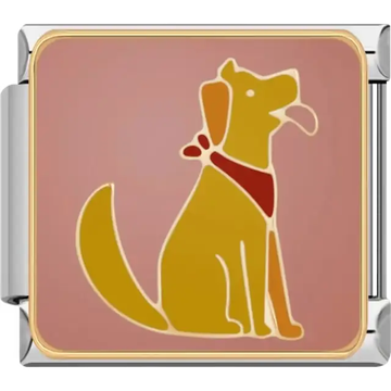 Golden retriever with red collar on a pink background Italian charm bracelet link