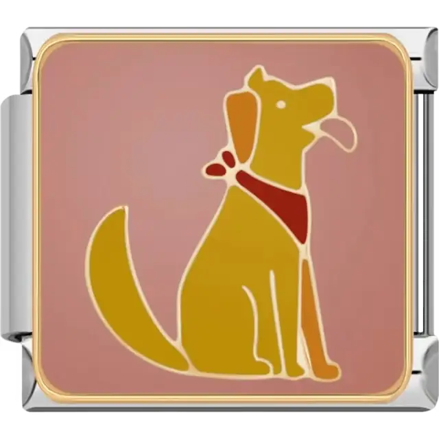 Golden retriever with red collar on a pink background Italian charm bracelet link