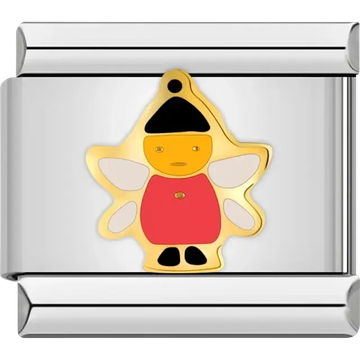 Golden star-shaped angel with red outfit Italian charm bracelet link