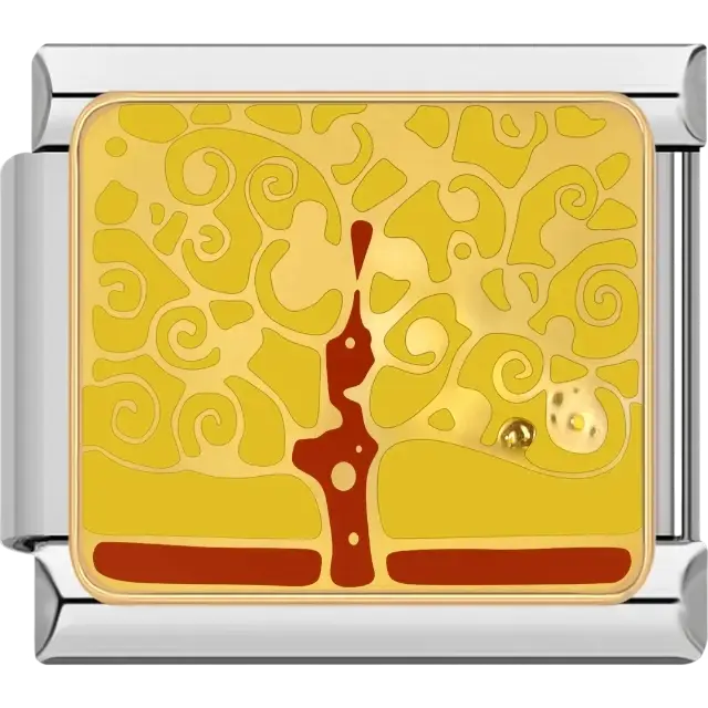 Golden tree with swirling branches Italian charm bracelet link