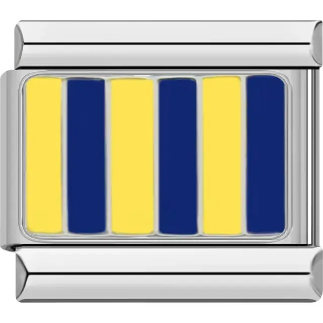 Yellow and blue striped Golf maritime flag meaning "I require a pilot" Italian charm bracelet link