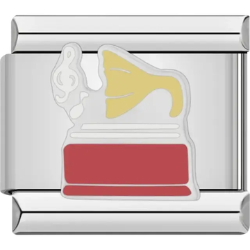 Classic gramophone with red base Italian charm bracelet link