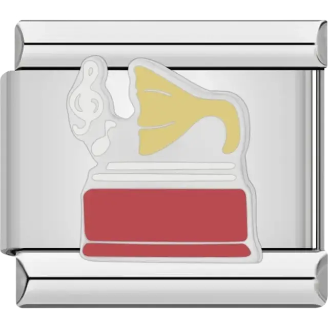 Classic gramophone with red base Italian charm bracelet link