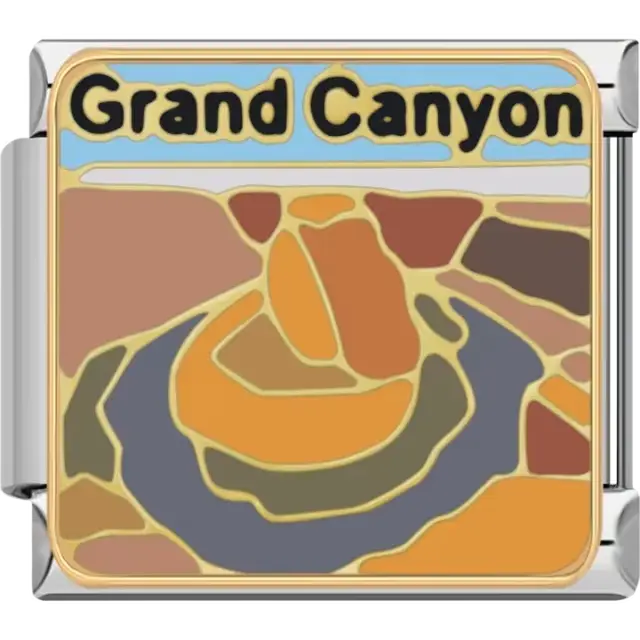Multicolor Grand Canyon landscape with blue sky and black text Italian charm bracelet link