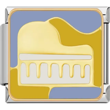 Gold grand piano design on a blue background Italian charm bracelet link