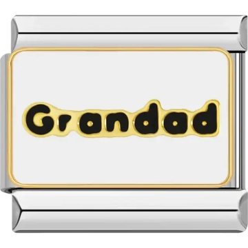 Black "Grandad" text with gold outlines on a white background Italian charm bracelet link