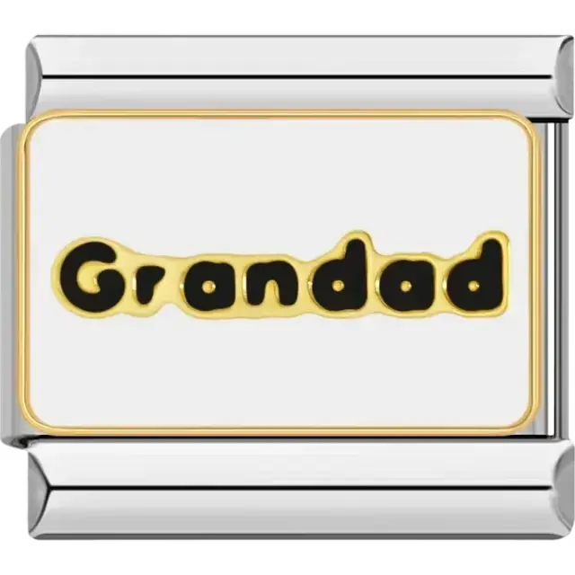 Black "Grandad" text with gold outlines on a white background Italian charm bracelet link