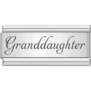 Cursive word "Granddaughter" in black Italian charm bracelet link