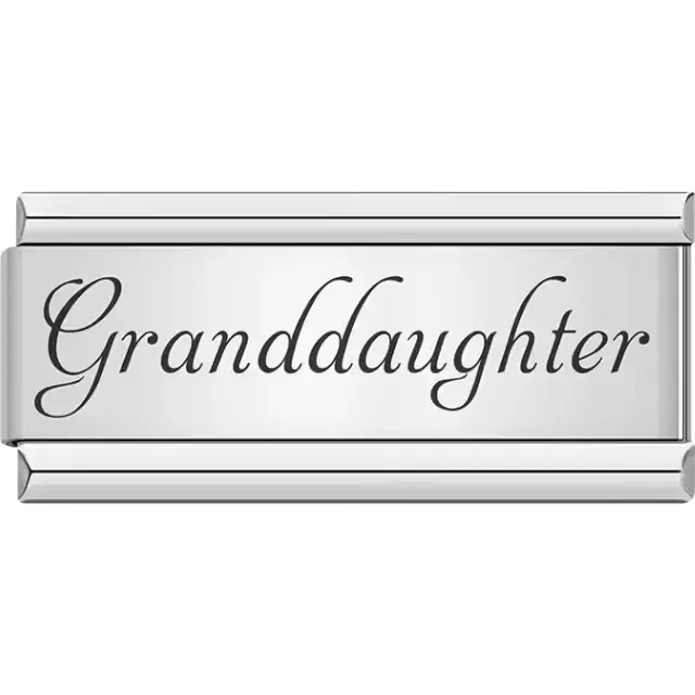 Cursive word "Granddaughter" in black Italian charm bracelet link
