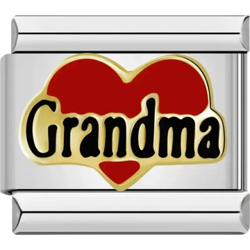 Grandma charm with red heart Italian charm bracelet link