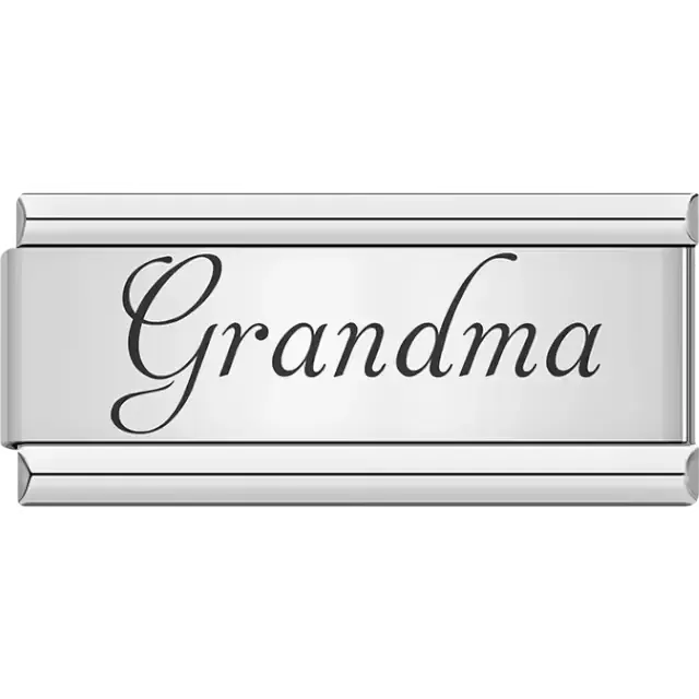 Cursive word "Grandma" in black Italian charm bracelet link