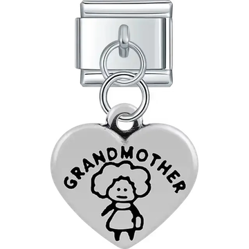 Heart with "Grandmother" text child figure drawing dangle Italian charm bracelet link