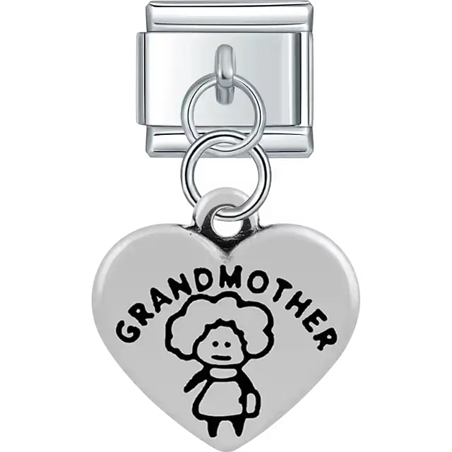 Heart with "Grandmother" text child figure drawing dangle Italian charm bracelet link