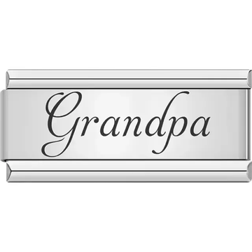 Cursive word "Grandpa" in black Italian charm bracelet link