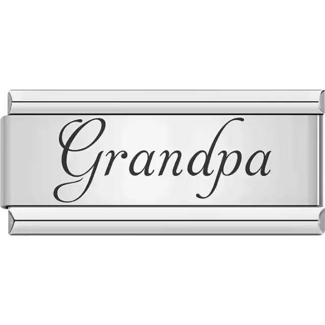 Cursive word "Grandpa" in black Italian charm bracelet link