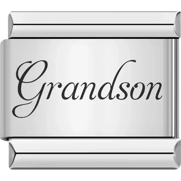 "Grandson" script text Italian charm bracelet link