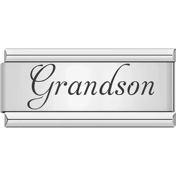 Cursive word "Grandson" in black Italian charm bracelet link