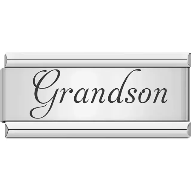 Cursive word "Grandson" in black Italian charm bracelet link