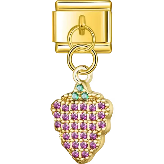 Cluster of pink stones with green stone-accented leaves Italian charm bracelet link