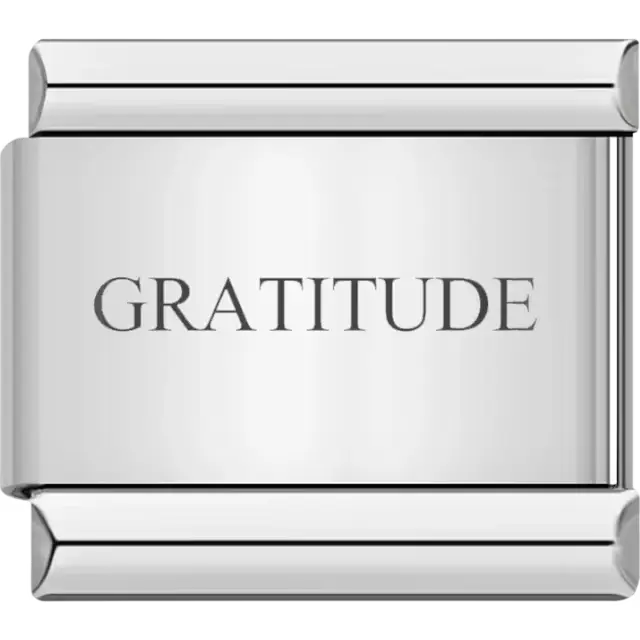 Outlined uppercase word "GRATITUDE" Italian charm bracelet link