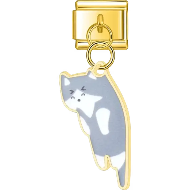 Gray and white cat hanging design Italian charm bracelet link