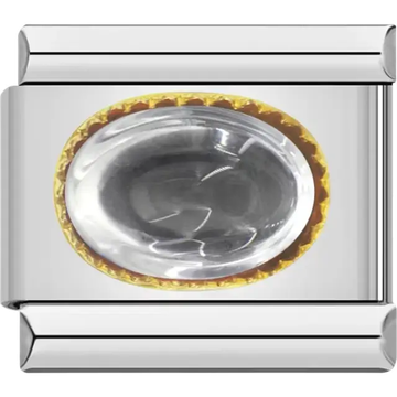Gray oval gemstone in a gold bezel Italian charm bracelet link