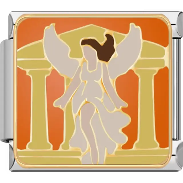 Yellow gold Greek goddess figure under arch Italian charm bracelet link