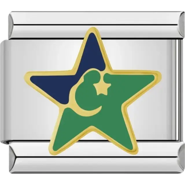 Green and blue star with crescent moon and star detail Italian charm bracelet link