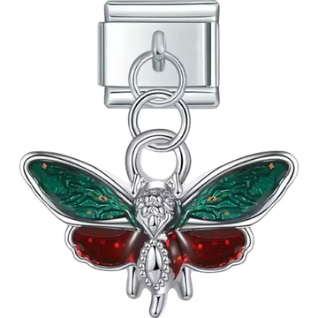 Green and red butterfly dangle design Italian charm bracelet link
